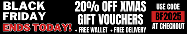 black friday gift voucher. 20% off all xmas gift vouchers. BF2025. Enter at checkout