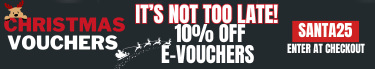 xmas flash sale gift voucher offer. 10% off all xmas gift e-vouchers. SANTA25. Enter at checkout