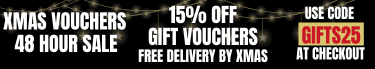 xmas flash sale gift voucher offer. 15% off all xmas gift vouchers. GIFTS25. Enter at checkout